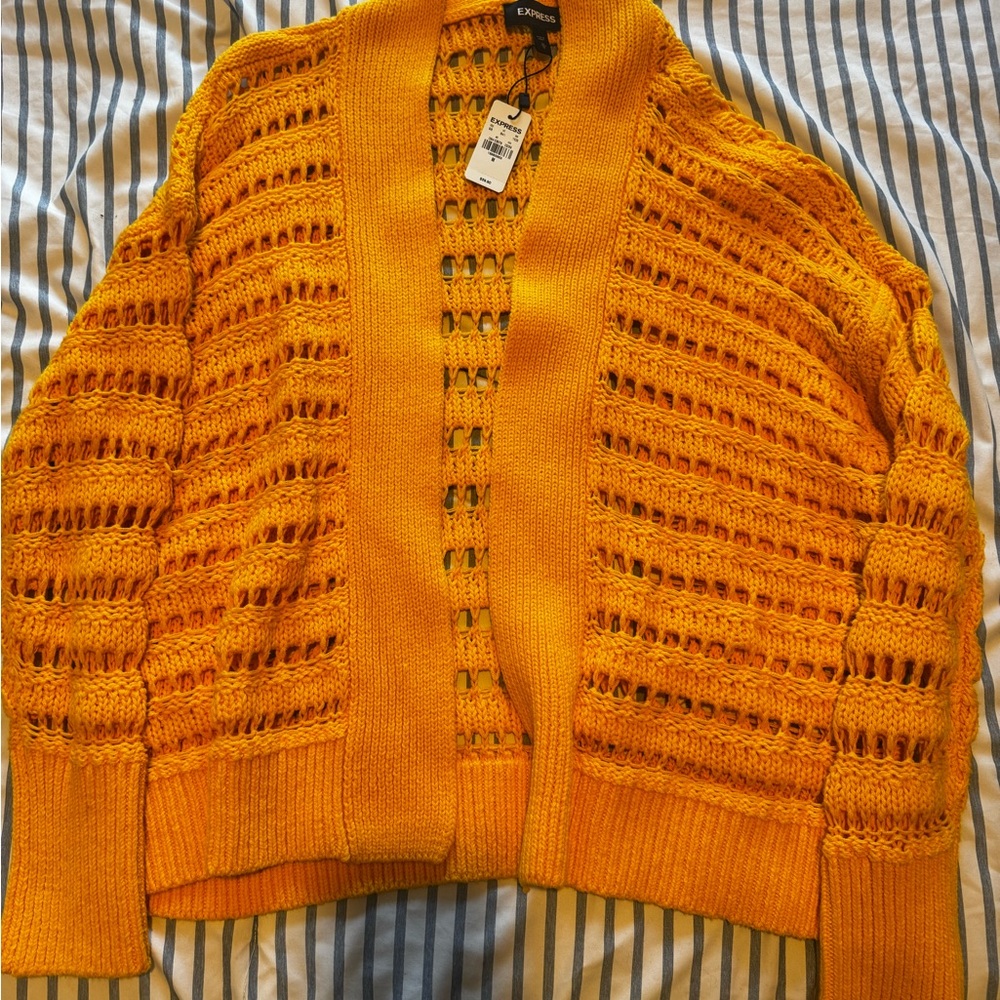 Express Mustard Open-Knit Cardigan